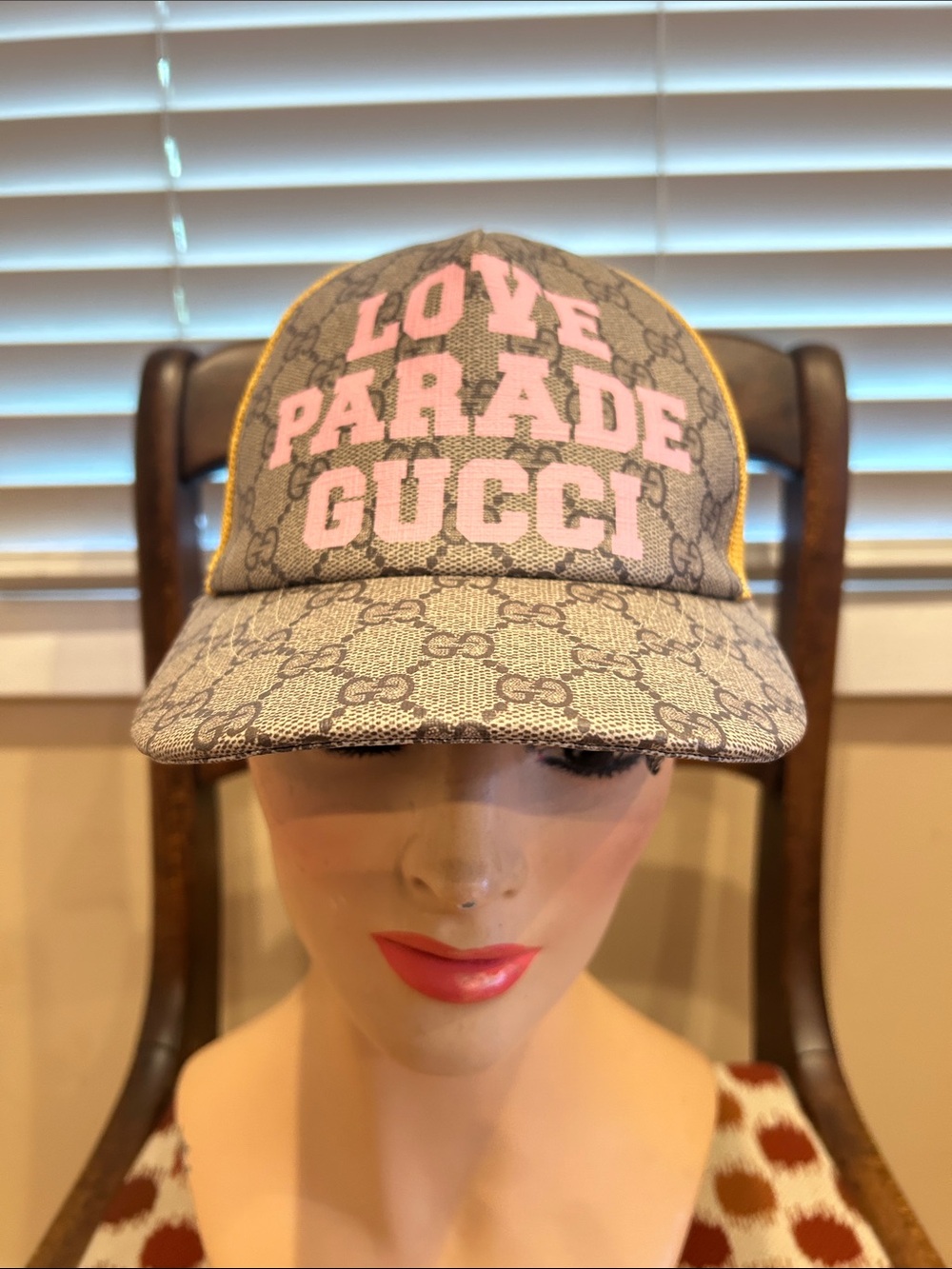 Gucci Beige Monogram Baseball Cap with Pink 'Love Parade' Lettering